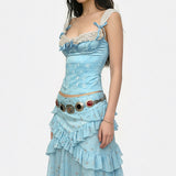 Boogzel Apparel Princess Lace Cami Top in Blue, view 4