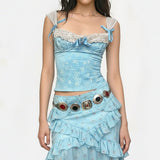 Boogzel Apparel Princess Lace Cami Top in Blue, view 5