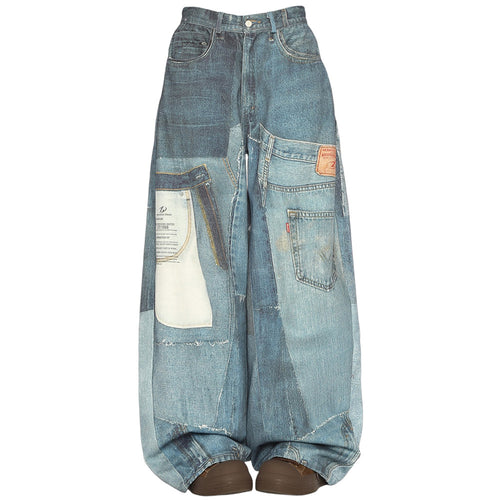 Boogzel Apparel Printed Panel Look Baggy Denim Pants