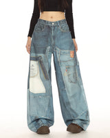 Boogzel Apparel Printed Panel Look Baggy Denim Pants, view 3