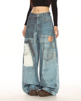 Boogzel Apparel Printed Panel Look Baggy Denim Pants, view 4