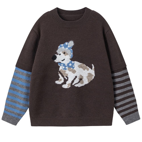 Boogzel Apparel Puppy Print Striped Sleeve Jumper