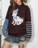 Boogzel Apparel Puppy Print Striped Sleeve Jumper, view 3