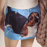 Boogzel Apparel Puppy Print Y2K Denim Micro Skirt, view 3