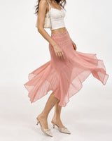 Boogzel Apparel Pure Blushin Asymmetric Ruffle Midi Skirt, view 4