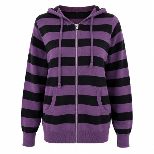 Boogzel Apparel Purple & Black Striped Lightweight Knit Hoodie