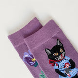 Boogzel Apparel Purple Flower & Cat Aesthetic Socks, view 2
