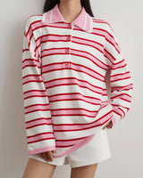 Boogzel Apparel Raspberry Ice Cream Stripe Oversized Polo, view 3