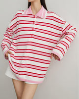 Boogzel Apparel Raspberry Ice Cream Stripe Oversized Polo, view 4