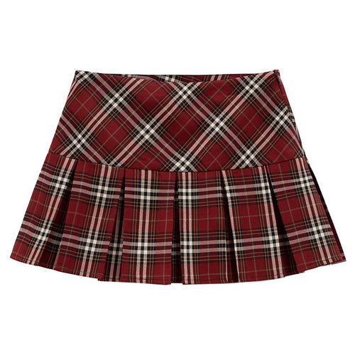 Boogzel Apparel Red Plaid Grunge Pleated Skirt