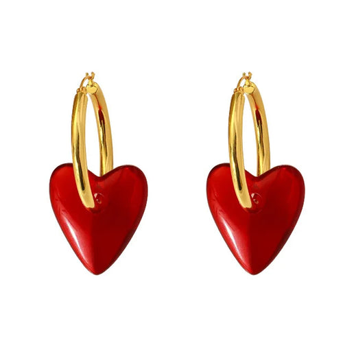 Boogzel Apparel Red Heart-Shaped Drop Earrings