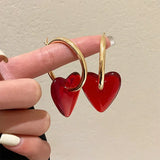 Boogzel Apparel Red Heart-Shaped Drop Earrings, view 2