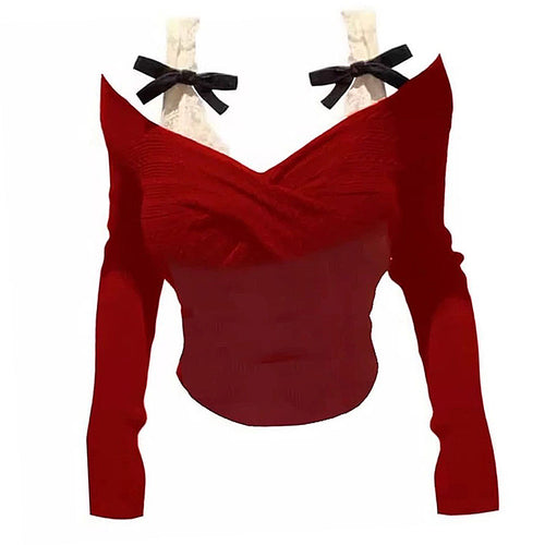 Boogzel Apparel Red Off-Shoulder Bow Top