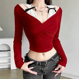 Boogzel Apparel Red Off-Shoulder Bow Top, view 2