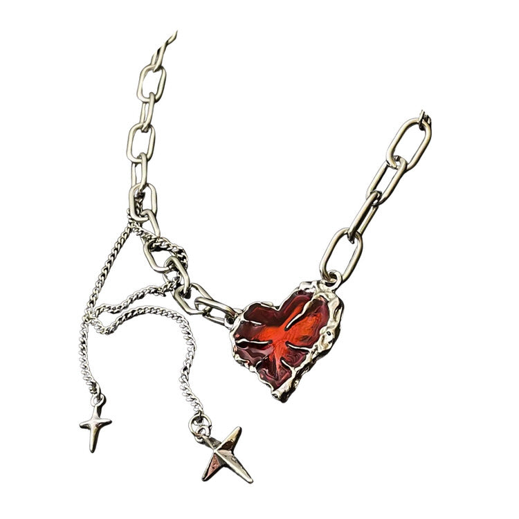 Boogzel Apparel Red Stone Heart Chain Necklace