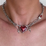Boogzel Apparel Red Stone Heart Chain Necklace, view 2