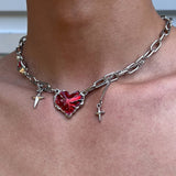 Boogzel Apparel Red Stone Heart Chain Necklace, view 3