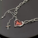 Boogzel Apparel Red Stone Heart Chain Necklace, view 4