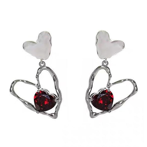 Boogzel Apparel Red Stone Heart Earrings