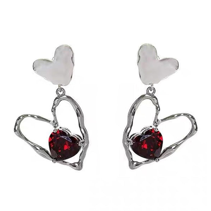 Boogzel Apparel Red Stone Heart Earrings