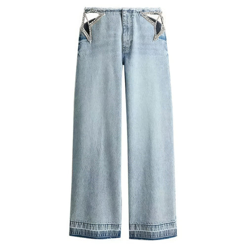 Boogzel Apparel Rhinestone Star Cutout Wide Leg Jeans
