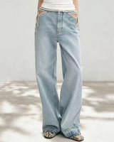 Boogzel Apparel Rhinestone Star Cutout Wide Leg Jeans, view 4