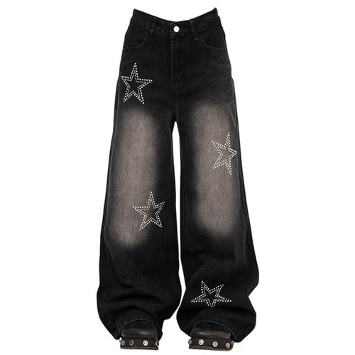 Boogzel Apparel Rhinestone Star Wide Leg Jeans