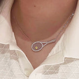 Boogzel Apparel Rhinestone Tennis Racket Necklace, view 2