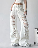 Boogzel Apparel Ripped Lace Baggy Jeans, view 2