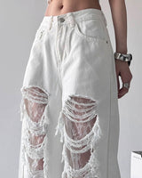 Boogzel Apparel Ripped Lace Baggy Jeans, view 4