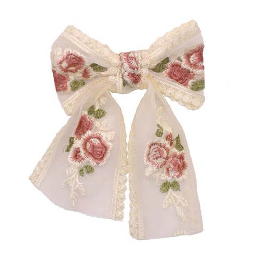 Boogzel Apparel Rose Embroidery Lace Hair Bow