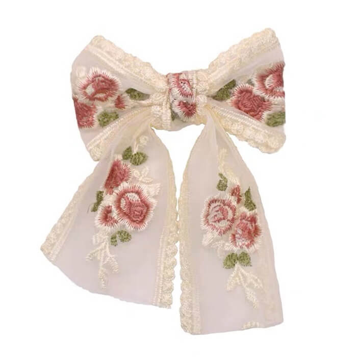 Boogzel Apparel Rose Embroidery Lace Hair Bow