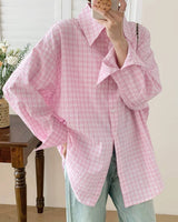 Boogzel Apparel Rue des Fleurs Pastel Plaid Loose Shirt, view 5