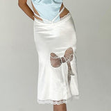 Boogzel Apparel Satin Coquette Bow Lace Midi Skirt, view 2