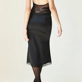 Boogzel Apparel Satin Coquette Bow Lace Midi Skirt, view 4
