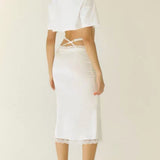 Boogzel Apparel Satin Coquette Bow Lace Midi Skirt, view 6
