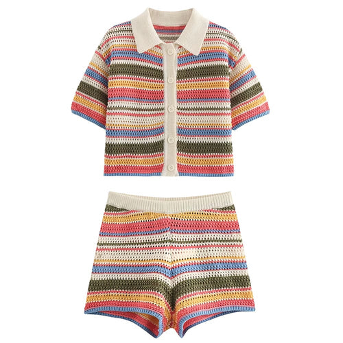 Boogzel Apparel Seaside Striped Crochet Top + Shorts Co-Ord