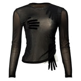 Boogzel Apparel Sheer Hand Print Long Sleeve Top, view 2