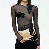 Boogzel Apparel Sheer Hand Print Long Sleeve Top, view 3