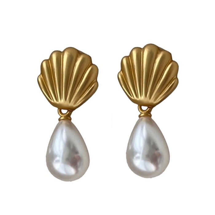 Boogzel Apparel Shell Pearl Drop Earrings