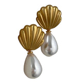 Boogzel Apparel Shell Pearl Drop Earrings, view 2