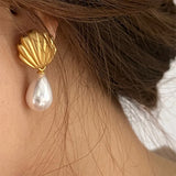 Boogzel Apparel Shell Pearl Drop Earrings, view 3