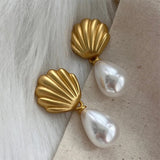 Boogzel Apparel Shell Pearl Drop Earrings, view 4