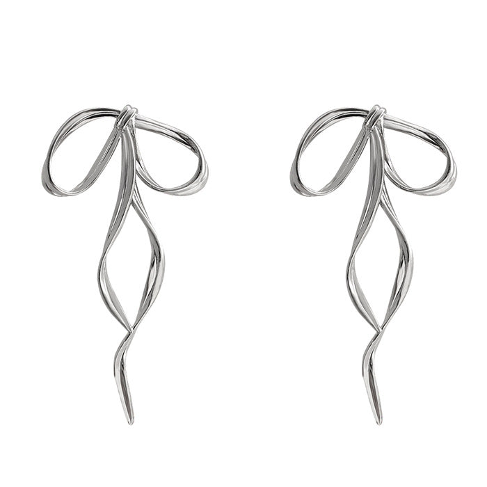 Boogzel Apparel Silver Bow Earrings