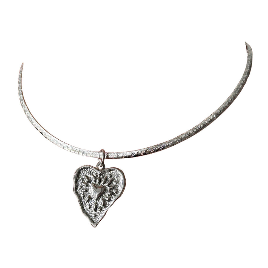 Boogzel Apparel Silver Heart Coin Necklace