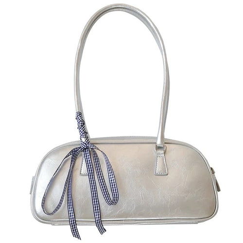 Boogzel Apparel Silver Shoulder Bag with Gingham Bow