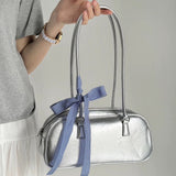 Boogzel Apparel Silver Shoulder Bag with Gingham Bow, view 2