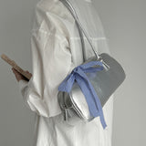 Boogzel Apparel Silver Shoulder Bag with Gingham Bow, view 3