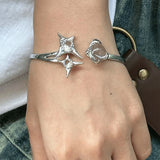Boogzel Apparel Silver Star and Crystal Open Bracelet, view 2