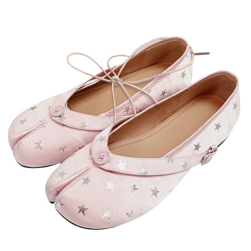 Boogzel Apparel Silver Star Pink Tabi Ballet Flats